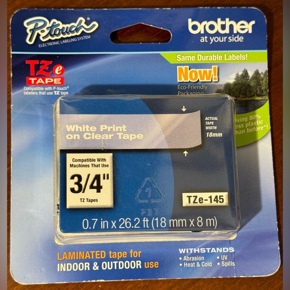 Brother Part# TZe-145 Label Tape (OEM) 3/4" White on Clear NEW
#brother #p-touch